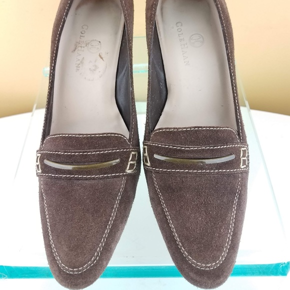 Cole Haan Brown Suede Leather Slip On Heels 5.5C - Picture 2 of 8